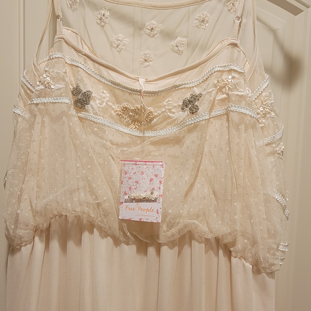 Free People boho long dress,  ivory,  large - Picture 4 of 5